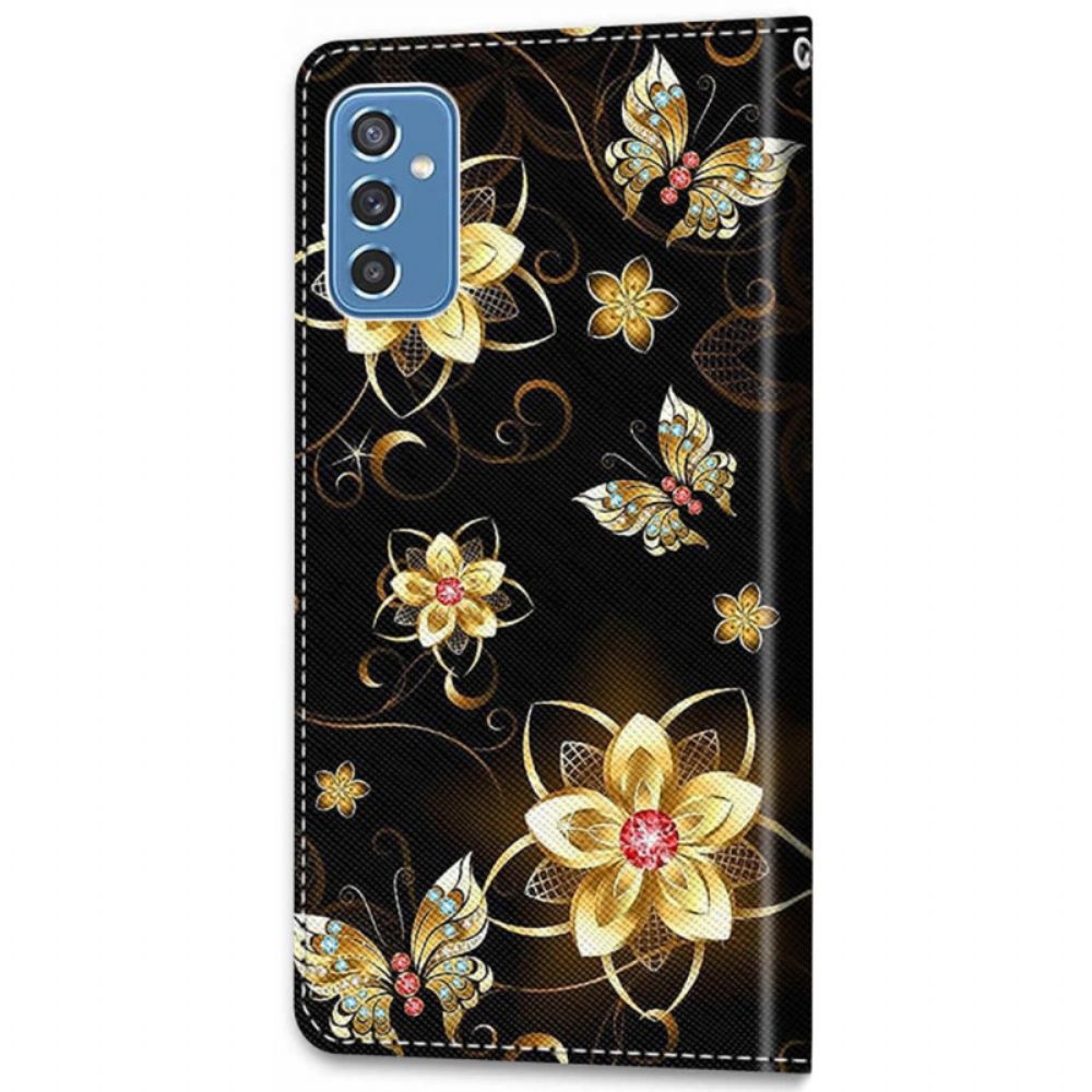 Flip Case Für Samsung Galaxy M52 5G Blumen Und Motten