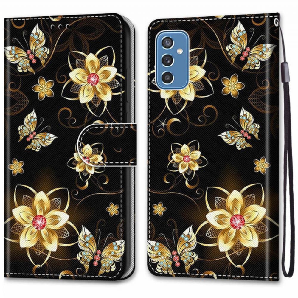 Flip Case Für Samsung Galaxy M52 5G Blumen Und Motten