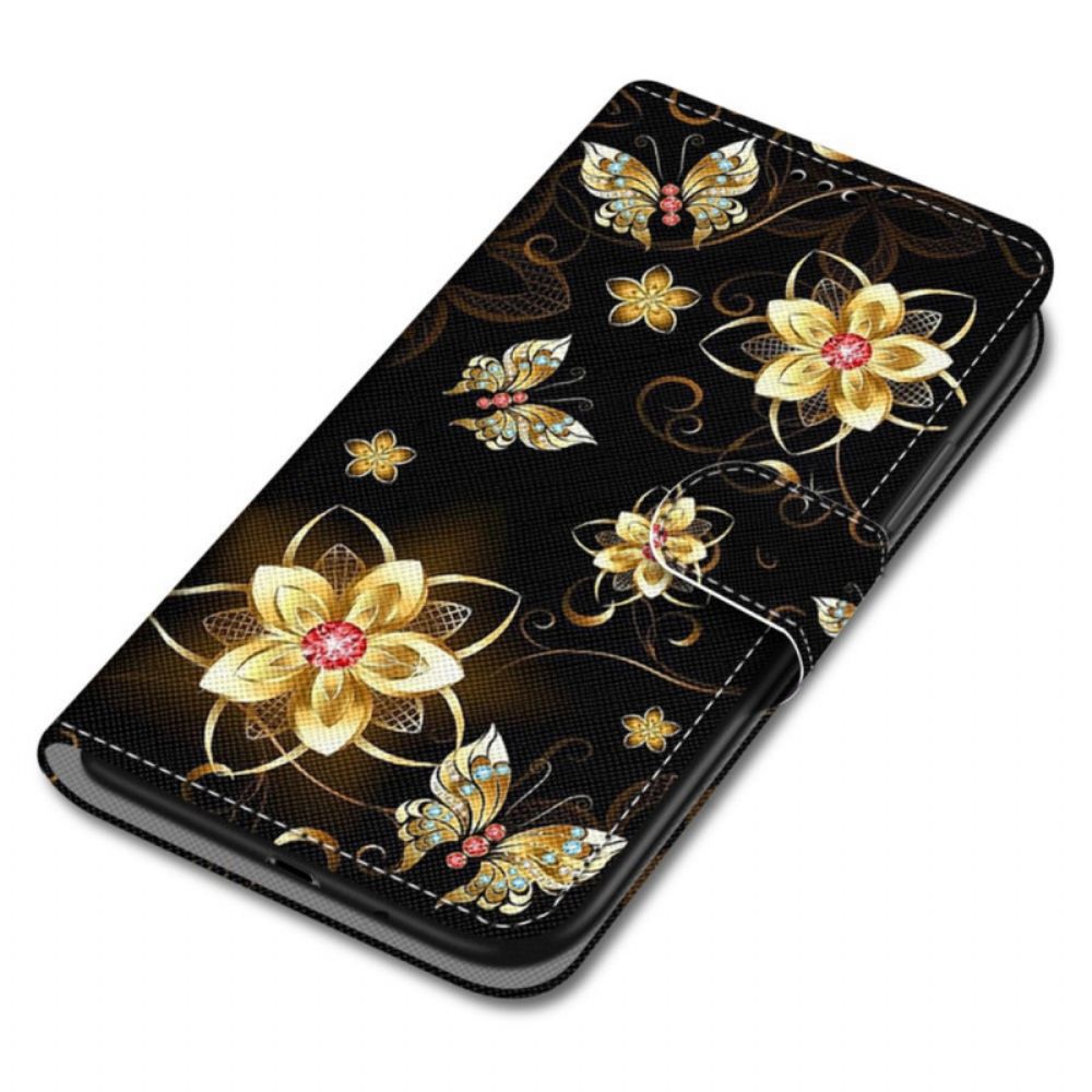 Flip Case Für Samsung Galaxy M52 5G Blumen Und Motten