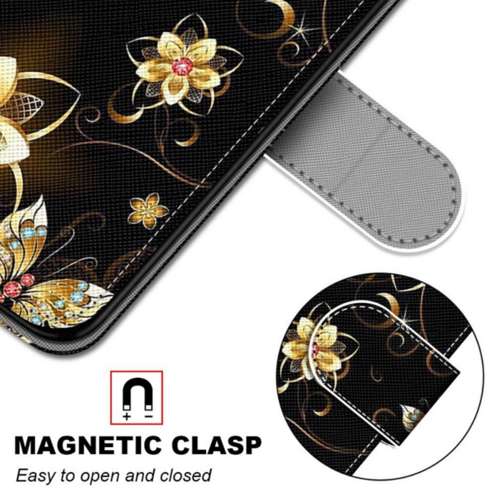 Flip Case Für Samsung Galaxy M52 5G Blumen Und Motten