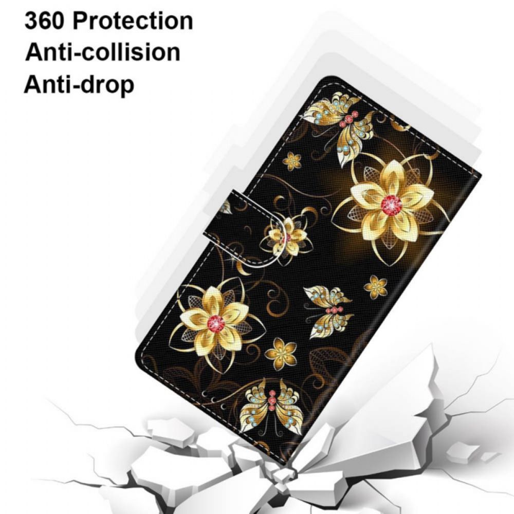 Flip Case Für Samsung Galaxy M52 5G Blumen Und Motten