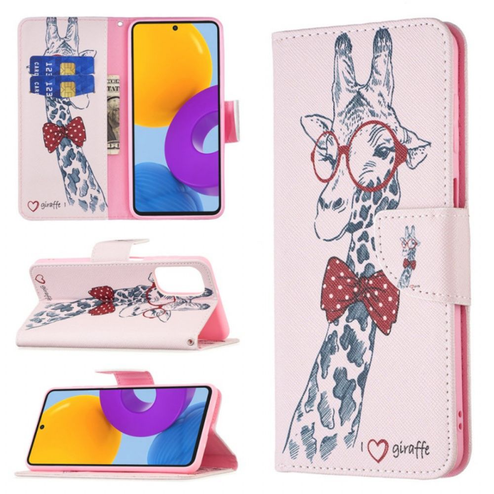 Flip Case Für Samsung Galaxy M52 5G Gelehrte Giraffe