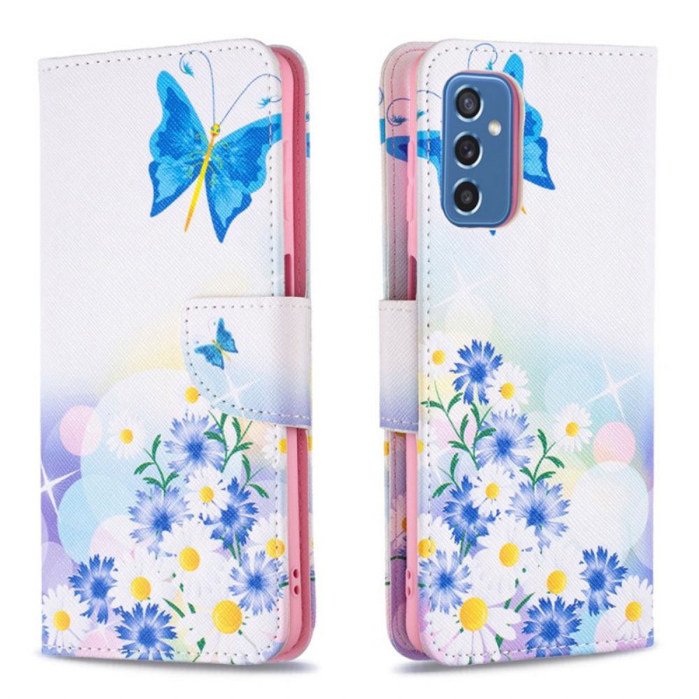 Lederhüllen Für Samsung Galaxy M52 5G Schmetterling Und Blumen