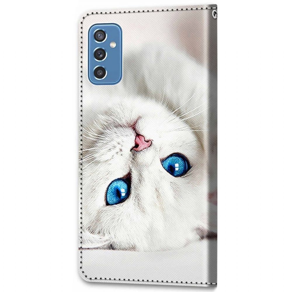 Lederhüllen Für Samsung Galaxy M52 5G Schwarze Und Blaue Katze