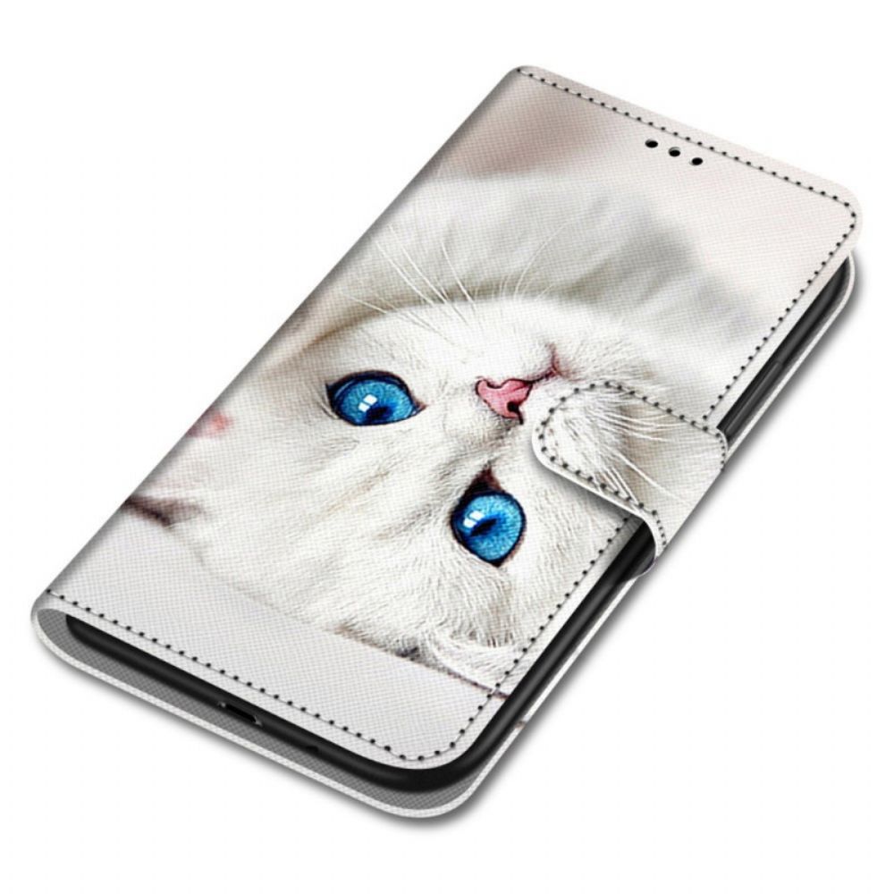 Lederhüllen Für Samsung Galaxy M52 5G Schwarze Und Blaue Katze