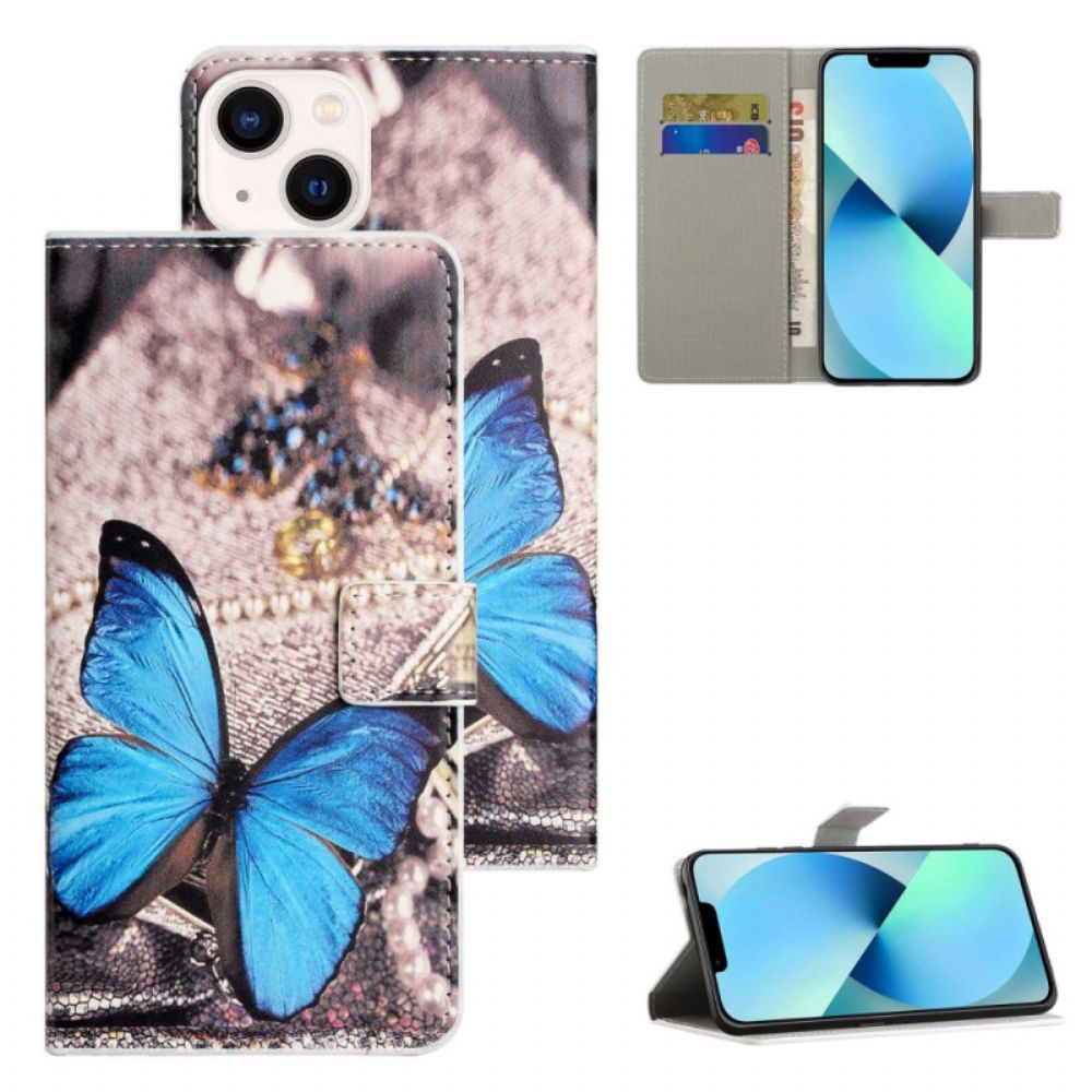 Flip Case Für iPhone 14 Blauer Schmetterling