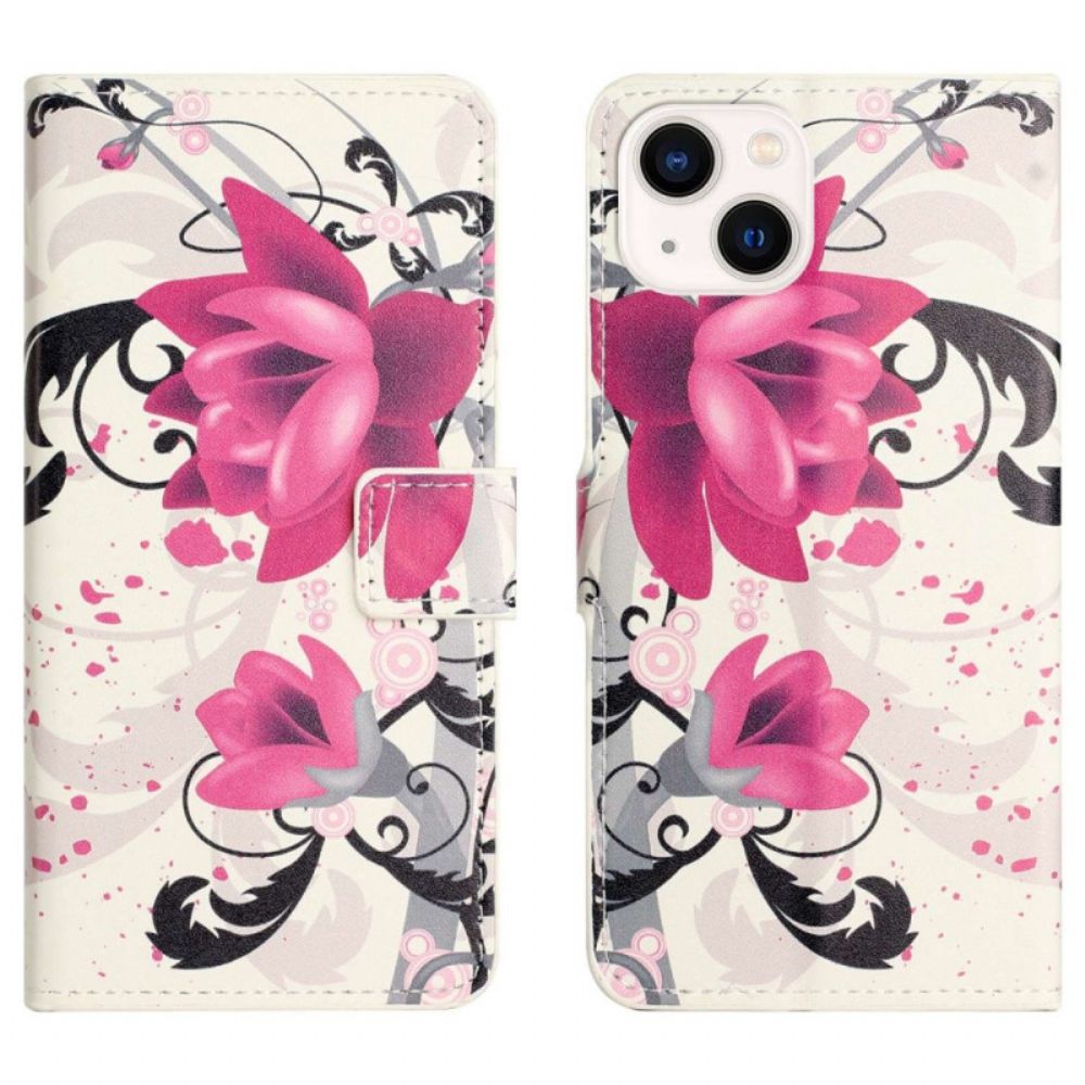 Flip Case Für iPhone 14 Tropische Blumen