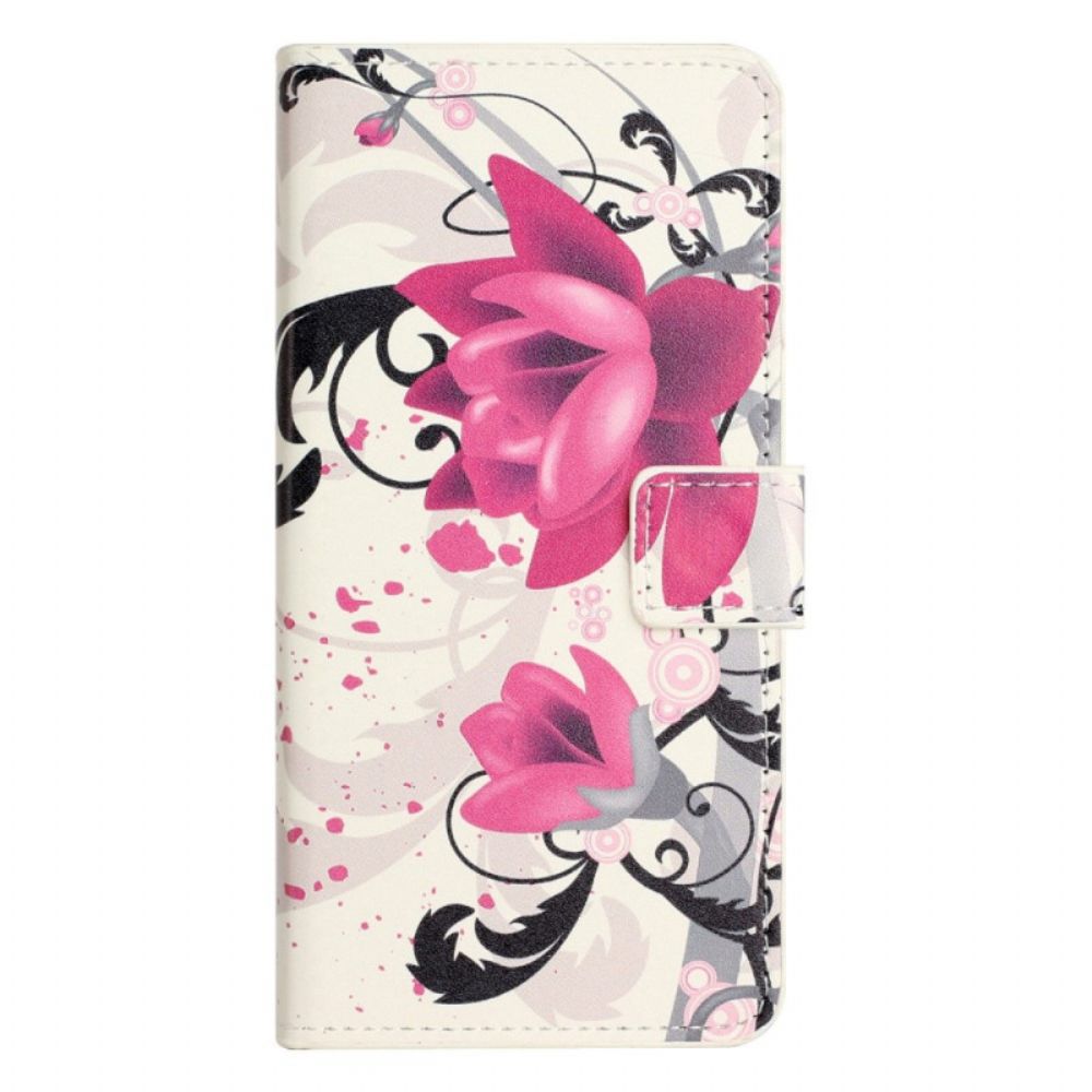 Flip Case Für iPhone 14 Tropische Blumen