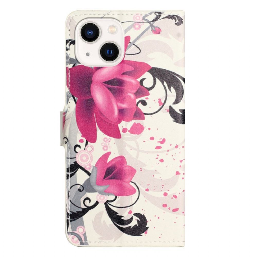 Flip Case Für iPhone 14 Tropische Blumen