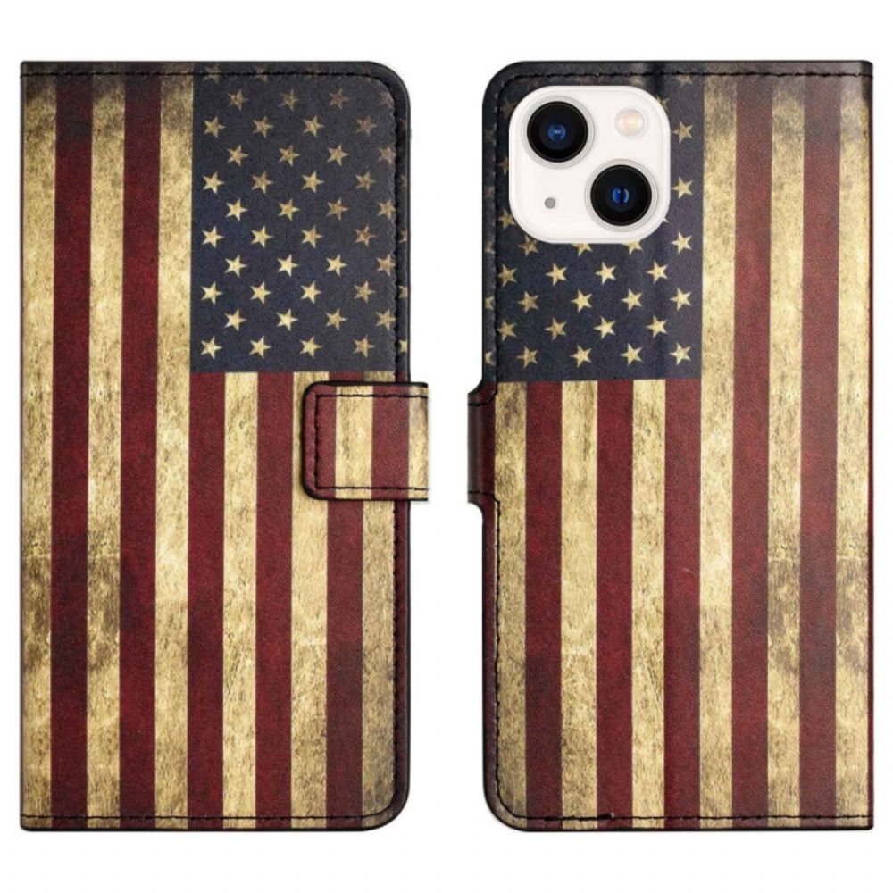 Flip Case Für iPhone 14 Vintage Amerikanische Flagge