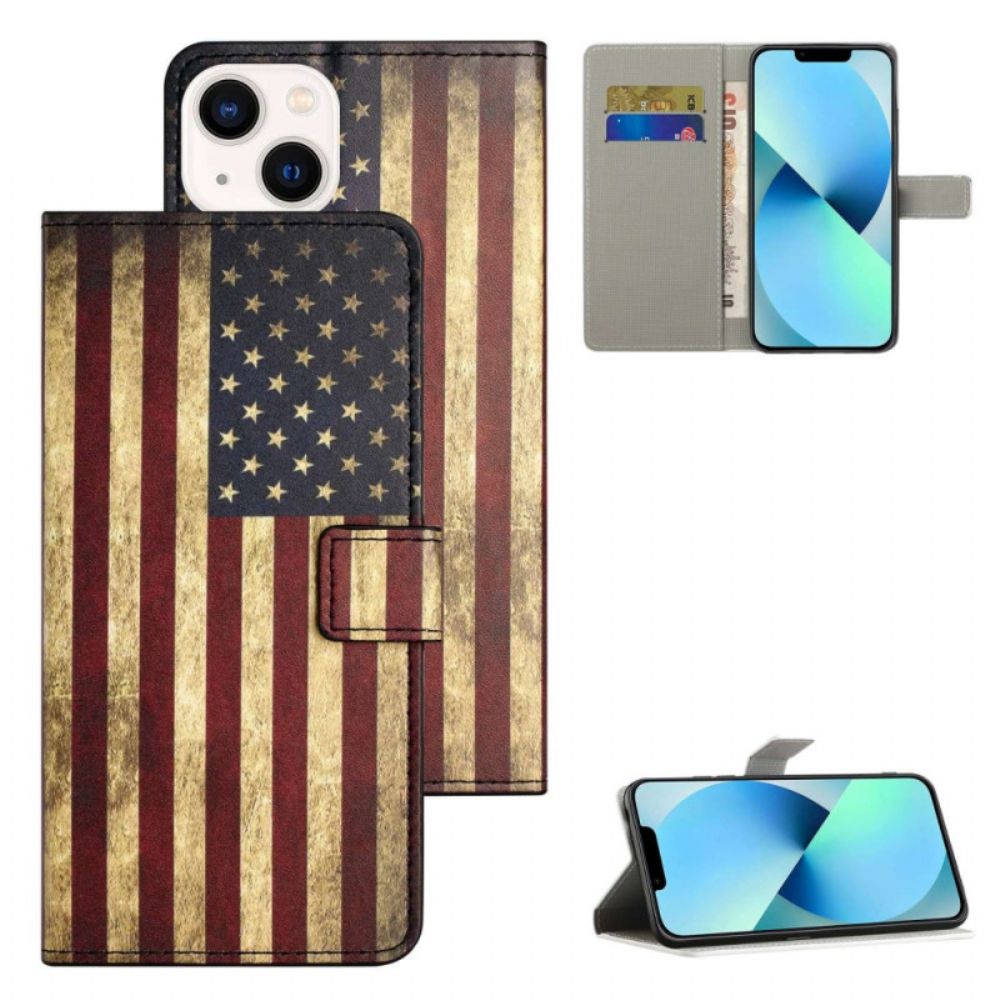 Flip Case Für iPhone 14 Vintage Amerikanische Flagge