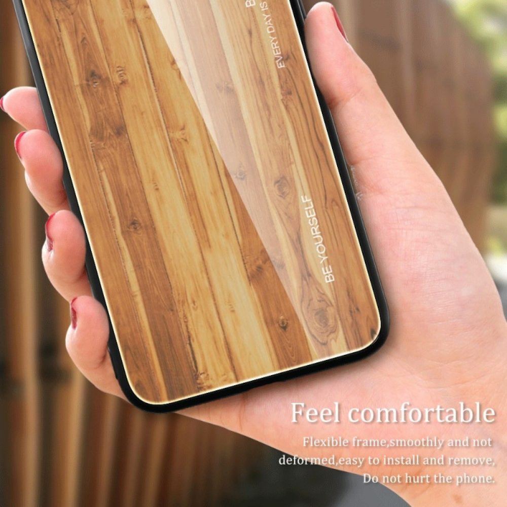 Handyhülle Für iPhone 14 Hartglas Im Holzdesign