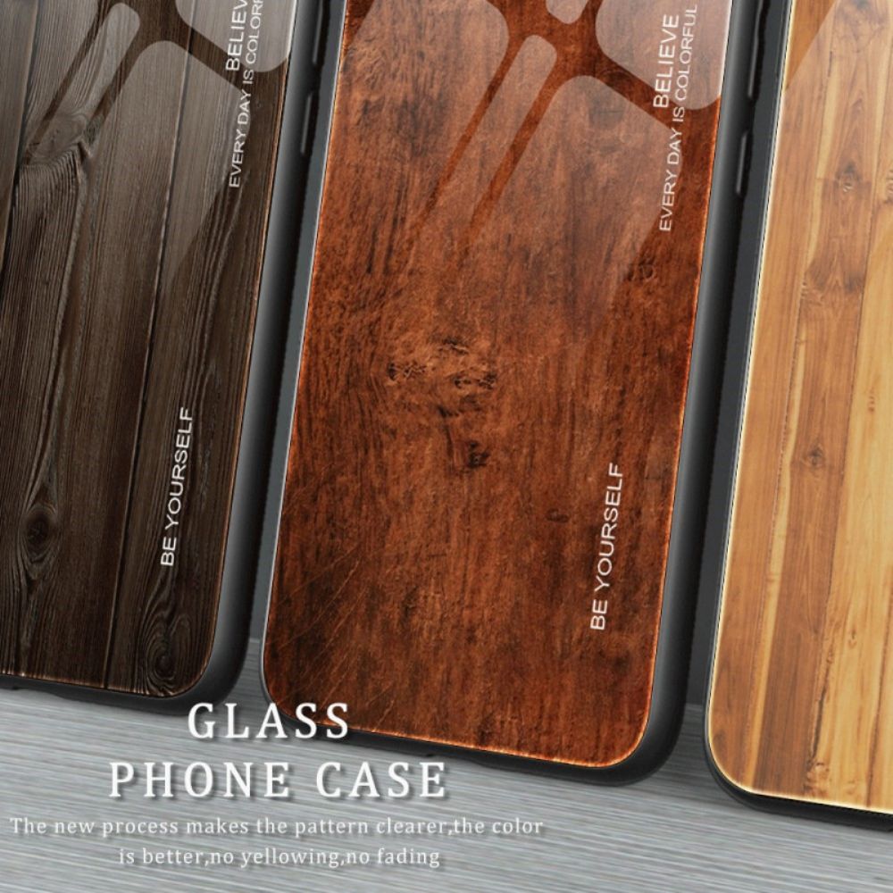 Handyhülle Für iPhone 14 Hartglas Im Holzdesign