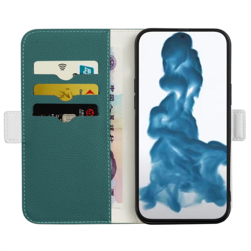 Schutzhülle Für iPhone 14 Flip Case Kunstleder Litschi