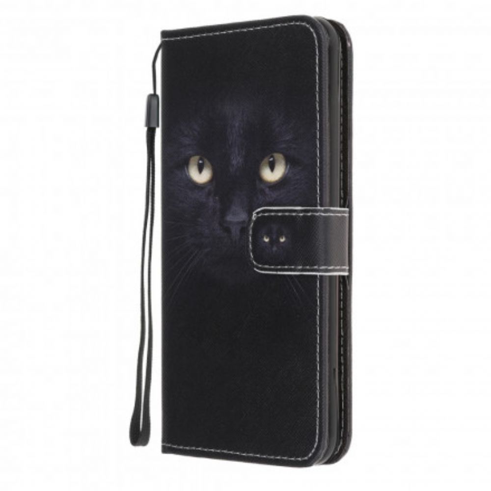 Flip Case Für Samsung Galaxy A32 5G Mit Kordel Schwarze Katzenaugen Mit Riemen