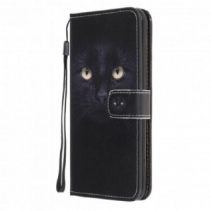 Flip Case Für Samsung Galaxy A32 5G Mit Kordel Schwarze Katzenaugen Mit Riemen