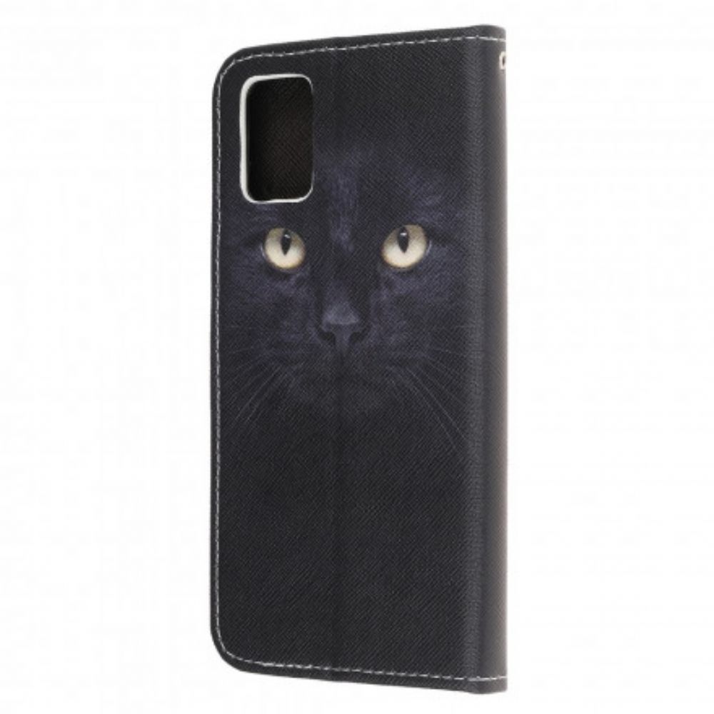 Flip Case Für Samsung Galaxy A32 5G Mit Kordel Schwarze Katzenaugen Mit Riemen