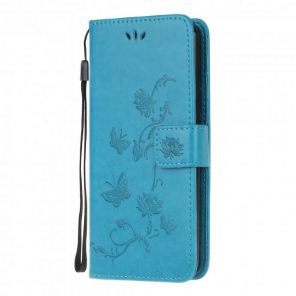 Flip Case Für Samsung Galaxy A32 5G Mit Kordel Tanga Schmetterlinge Und Blumen