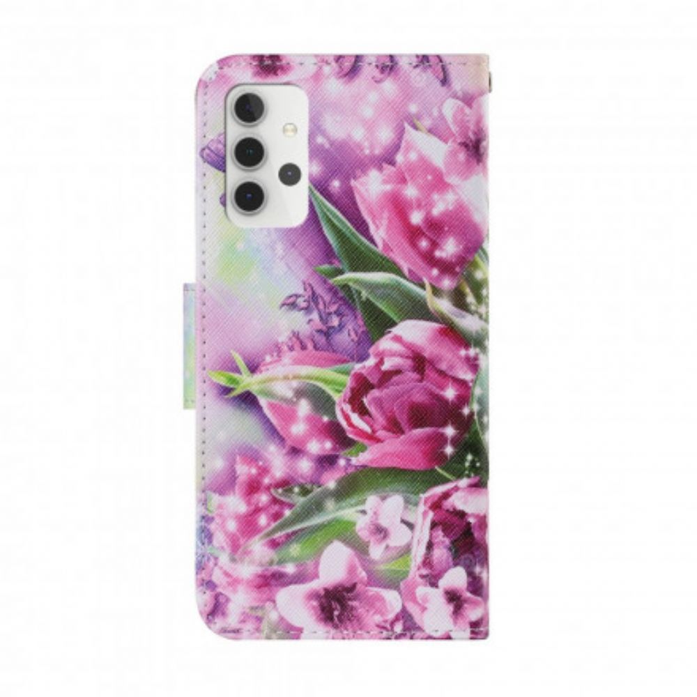 Flip Case Für Samsung Galaxy A32 5G Schmetterlinge Und Tulpen