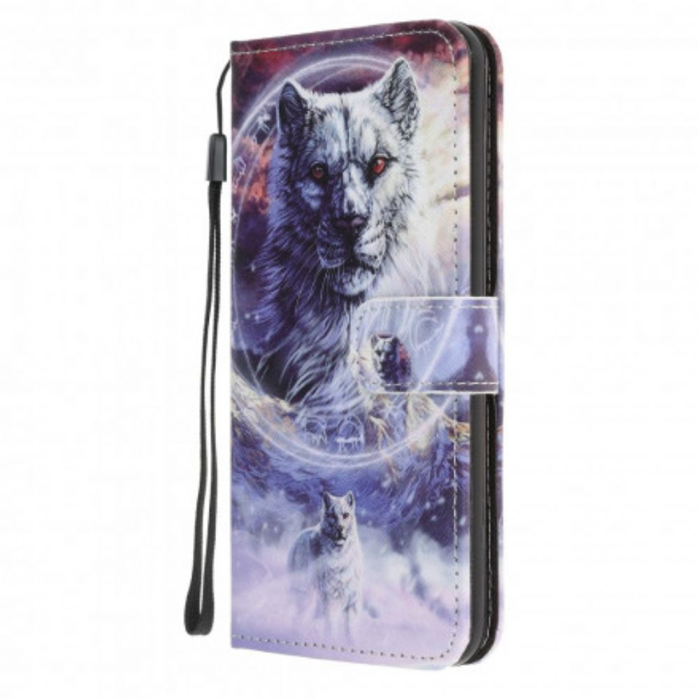 Flip Case Für Samsung Galaxy A32 5G Winterwolf Mit Lanyard