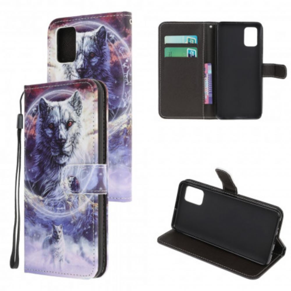 Flip Case Für Samsung Galaxy A32 5G Winterwolf Mit Lanyard