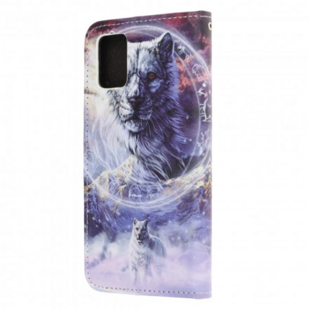 Flip Case Für Samsung Galaxy A32 5G Winterwolf Mit Lanyard