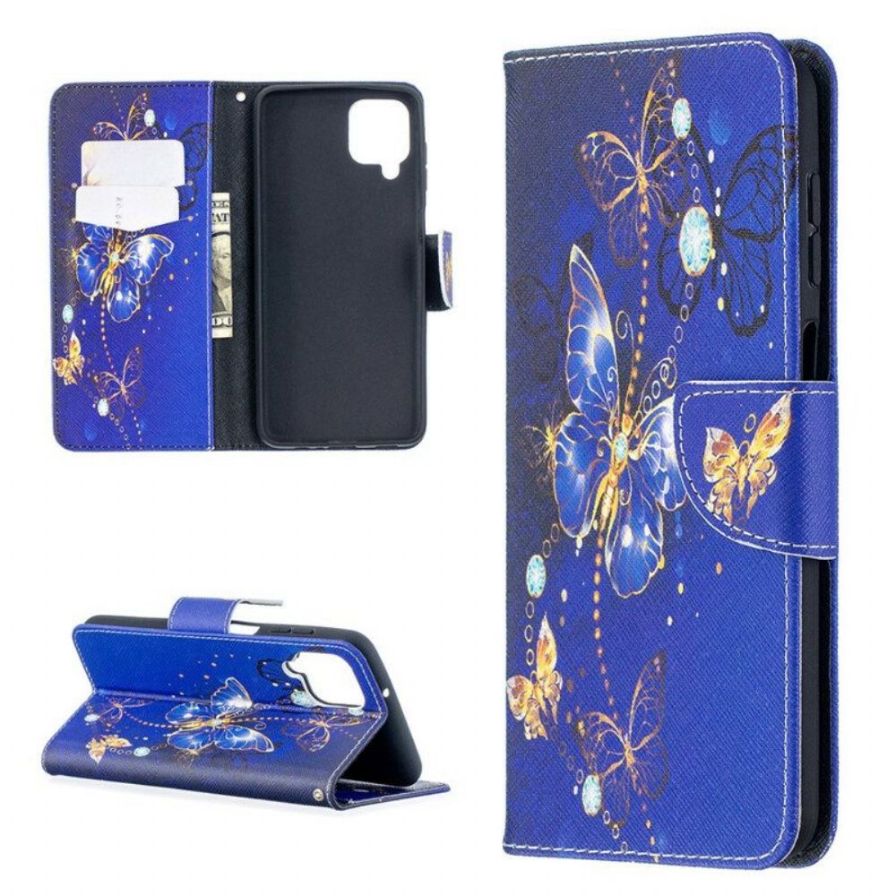 Flip Case Für Samsung Galaxy M12 / A12 Goldene Schmetterlinge