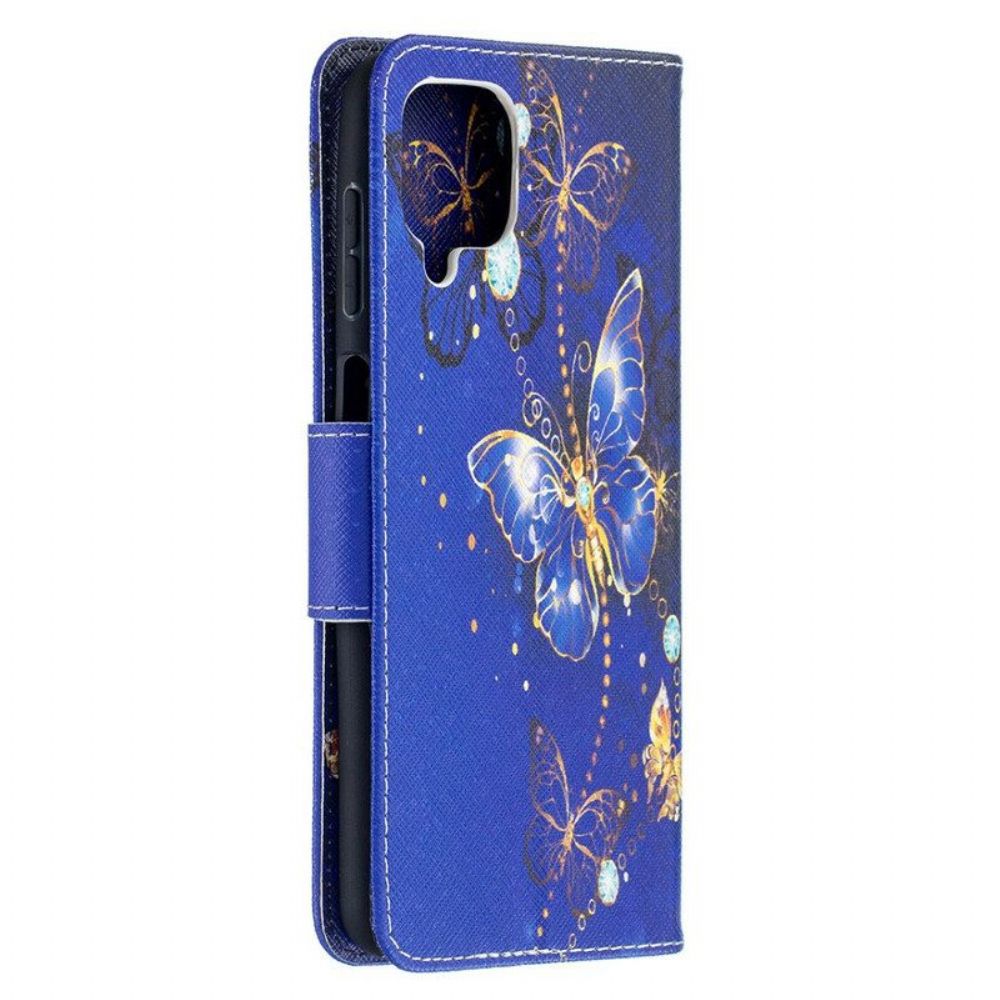 Flip Case Für Samsung Galaxy M12 / A12 Goldene Schmetterlinge