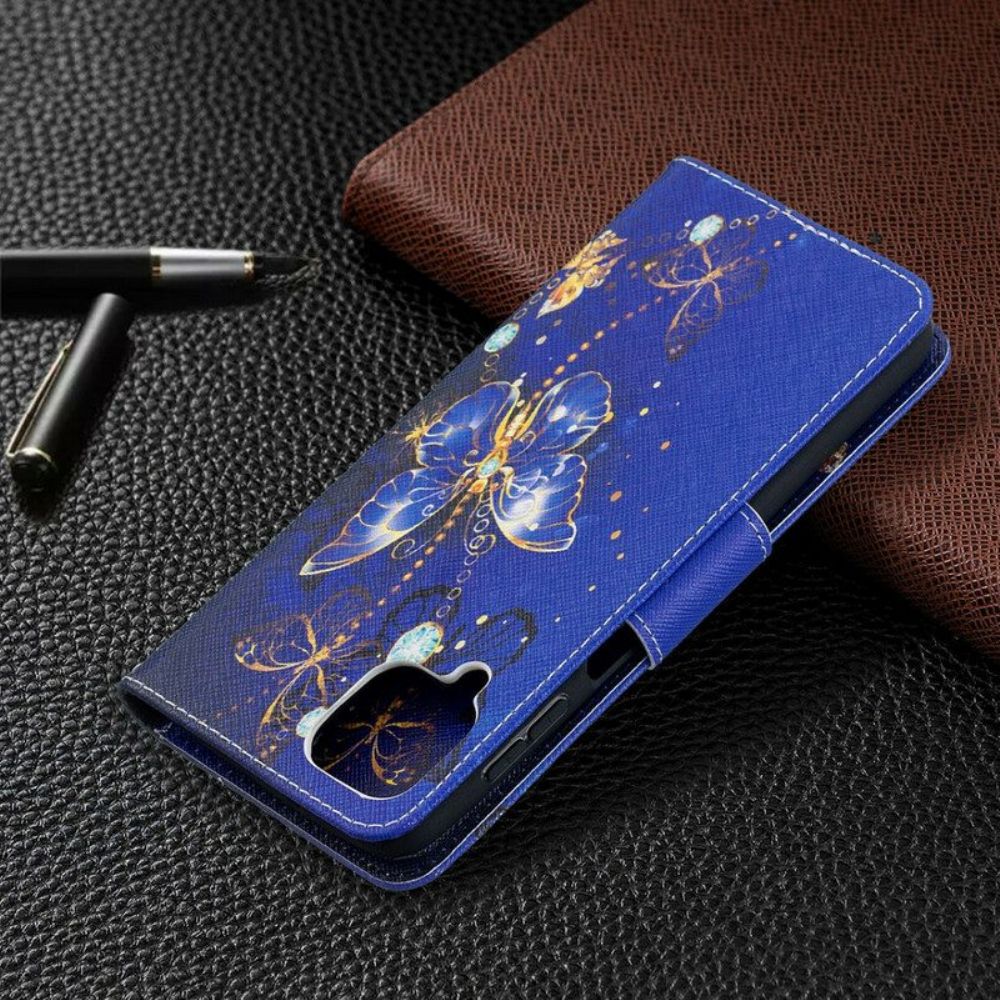 Flip Case Für Samsung Galaxy M12 / A12 Goldene Schmetterlinge