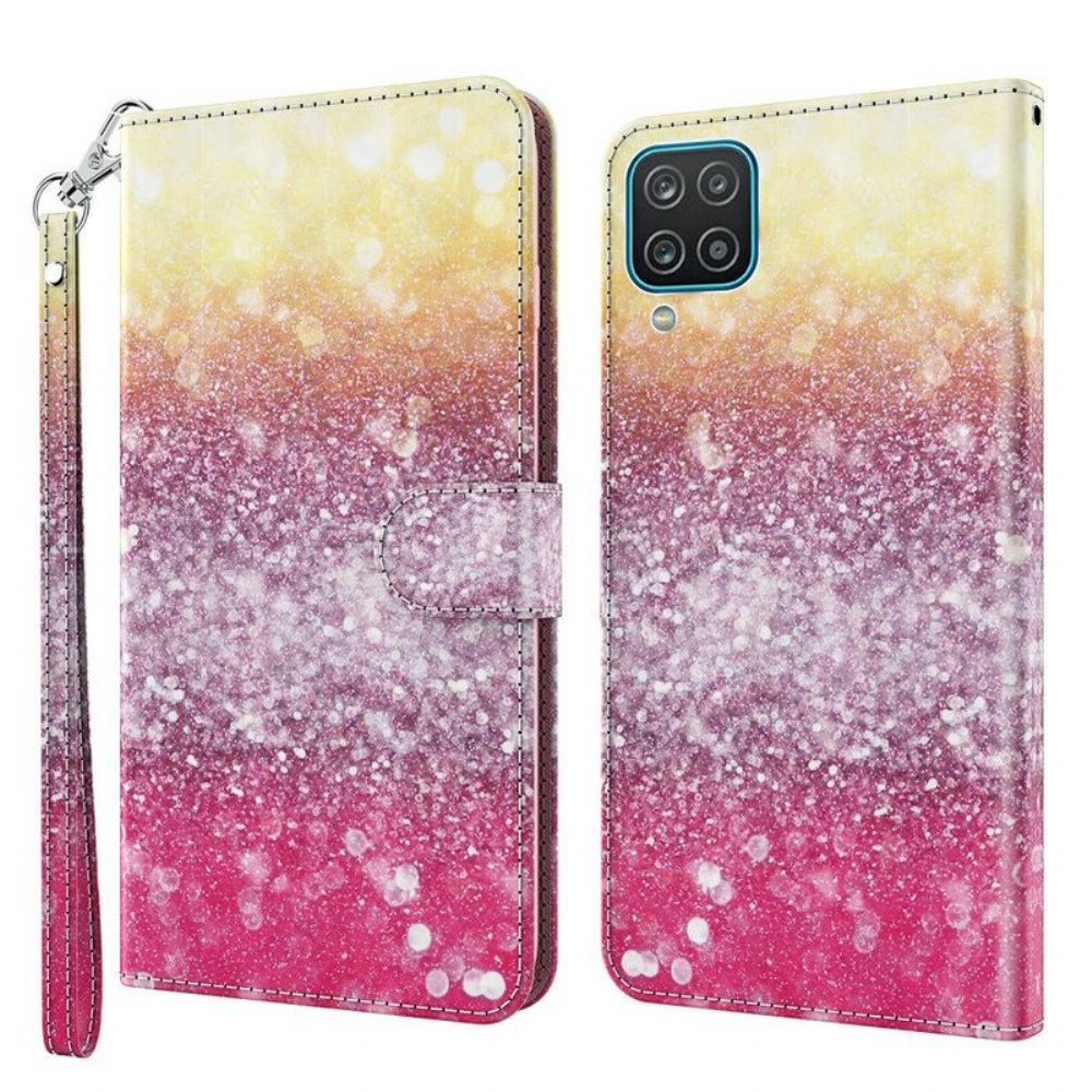 Flip Case Für Samsung Galaxy M12 / A12 Magenta-glitzer-farbverlauf