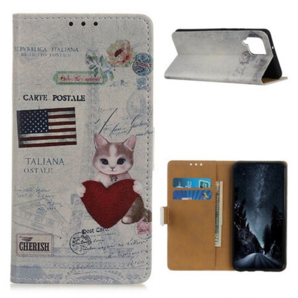 Flip Case Für Samsung Galaxy M12 / A12 Reisende Katze