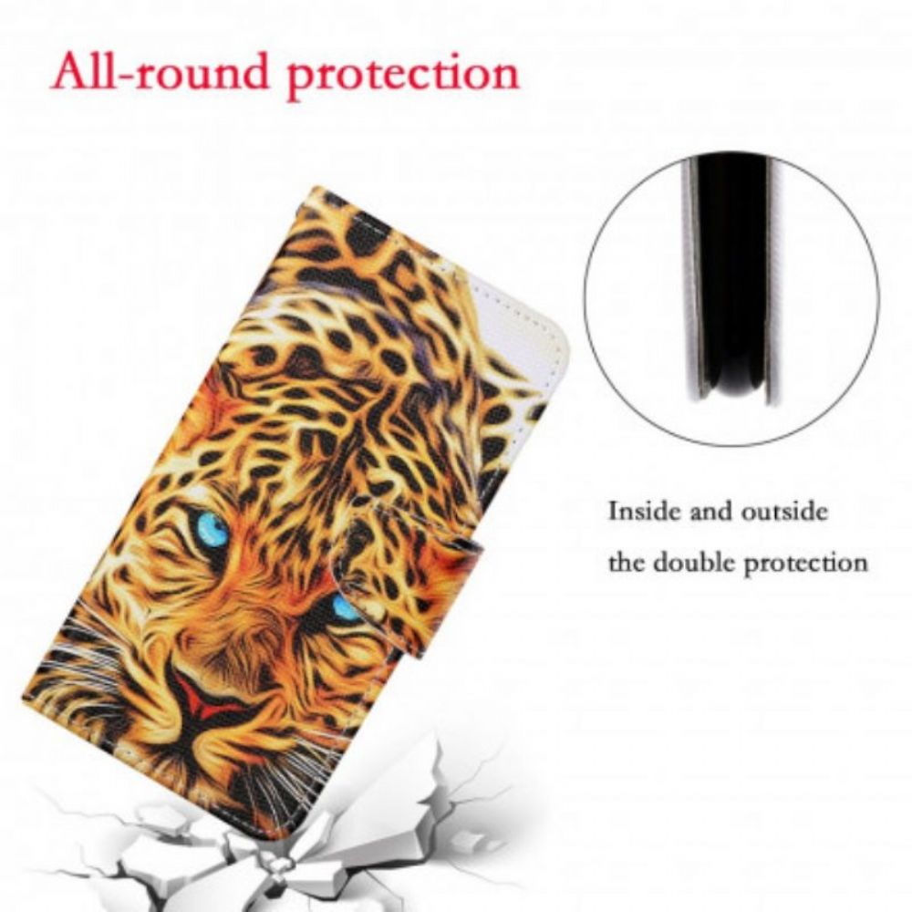 Flip Case Für Samsung Galaxy M12 / A12 Tiger Mit Schlüsselband