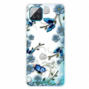 Handyhülle Für Samsung Galaxy M12 / A12 Nahtlose Retro-schmetterlinge Und Blumen