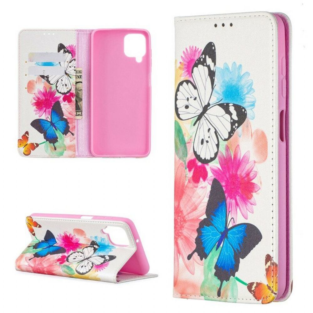 Schutzhülle Für Samsung Galaxy M12 / A12 Flip Case Bunte Schmetterlinge