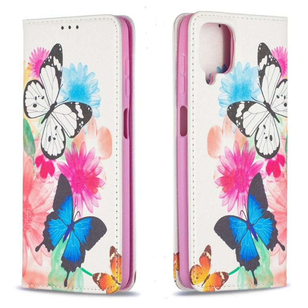 Schutzhülle Für Samsung Galaxy M12 / A12 Flip Case Bunte Schmetterlinge