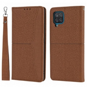 Schutzhülle Für Samsung Galaxy M12 / A12 Mit Kordel Flip Case Riemchen-stil Aus Gewebtem Leder