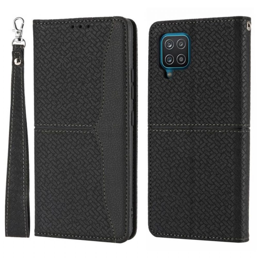 Schutzhülle Für Samsung Galaxy M12 / A12 Mit Kordel Flip Case Riemchen-stil Aus Gewebtem Leder