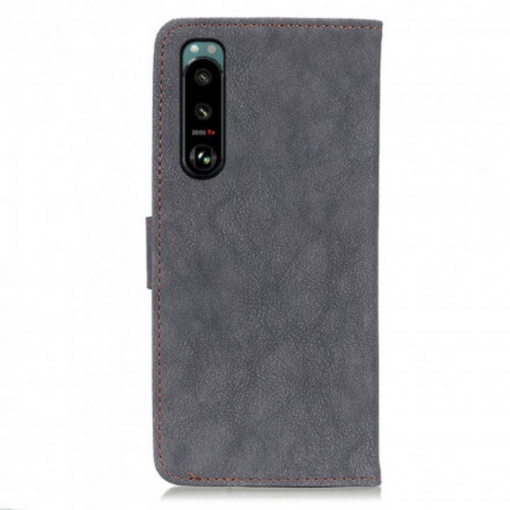 Flip Case Für Sony Xperia 5 III Retro Spalt Kunstleder Khazneh