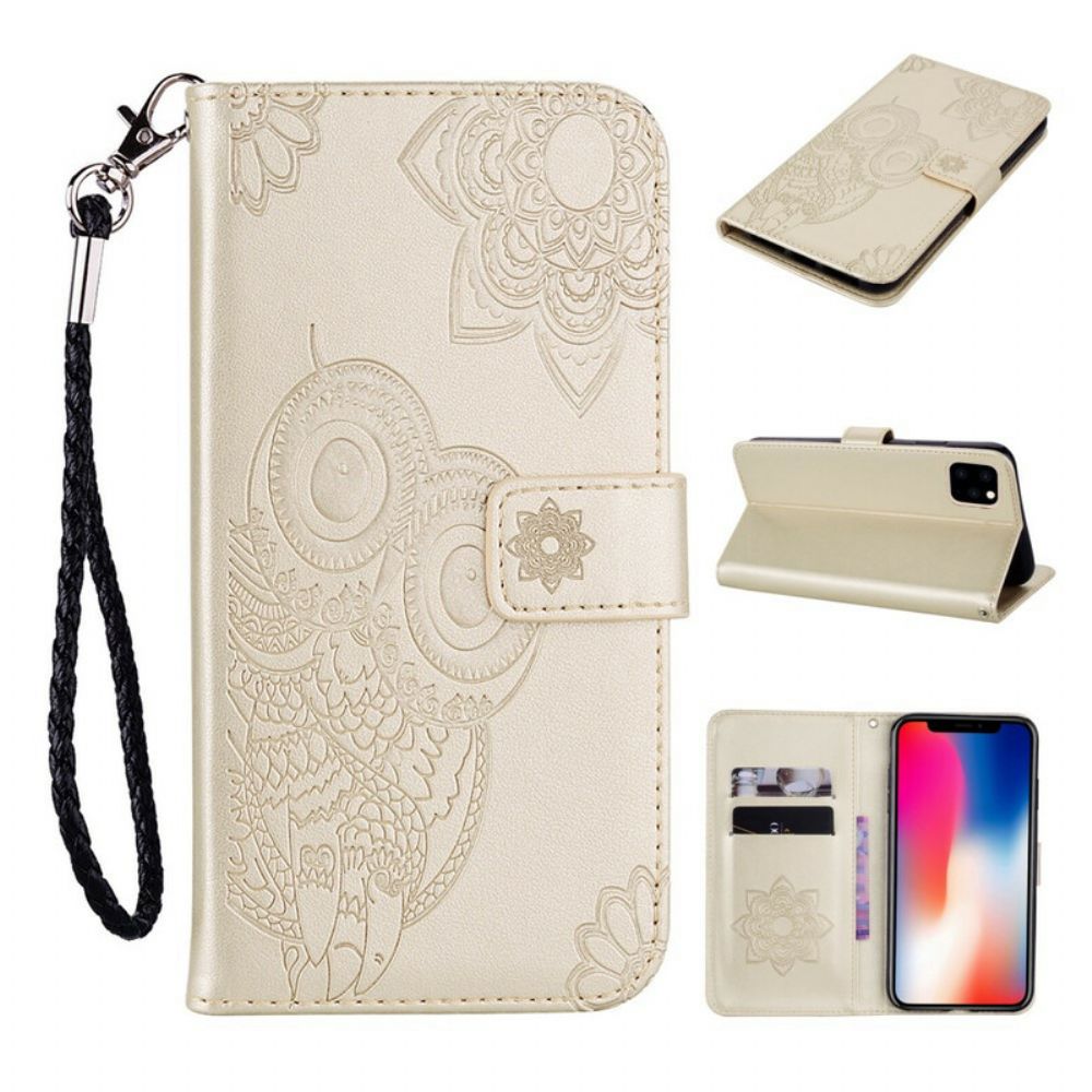 Flip Case Für iPhone 12 / 12 Pro Eulen-mandala Und Lanyard