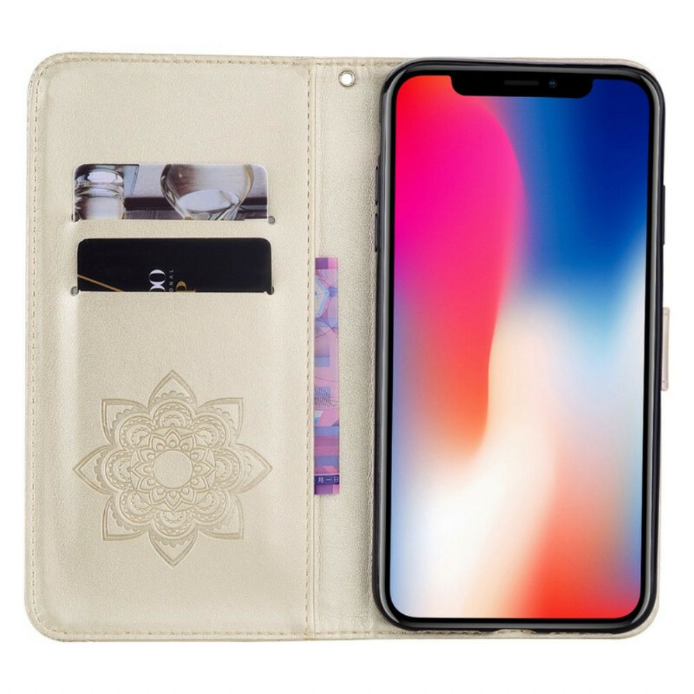 Flip Case Für iPhone 12 / 12 Pro Eulen-mandala Und Lanyard