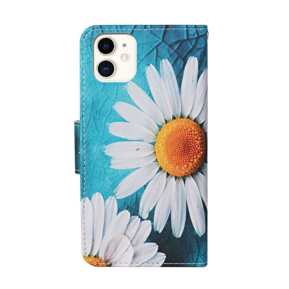 Lederhüllen Für iPhone 12 / 12 Pro Meisterhafte Blumen Mit Riemen