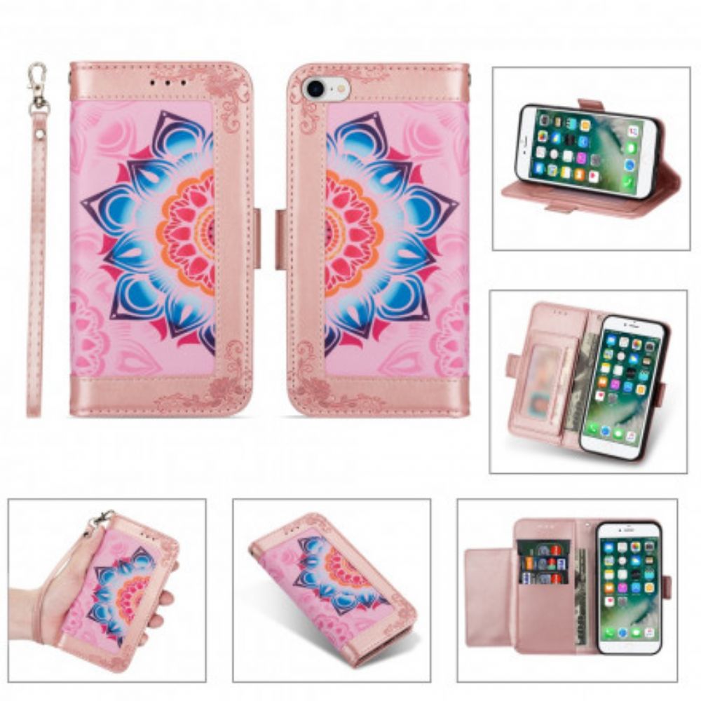 Flip Case Für iPhone SE 3 / SE 2 / 8 / 7 Mit Kordel Mandala-dekoration Mit Band