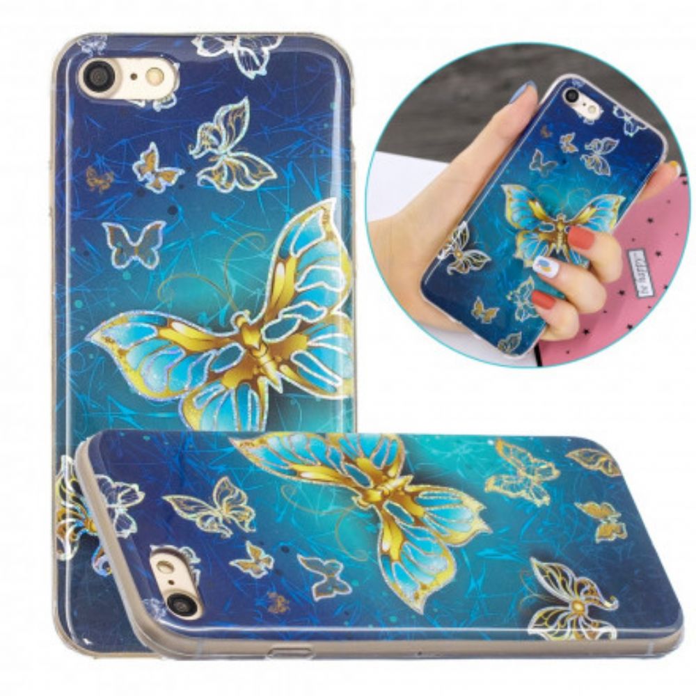 Handyhülle Für iPhone SE 3 / SE 2 / 8 / 7 Glitzerdesign Schmetterlinge