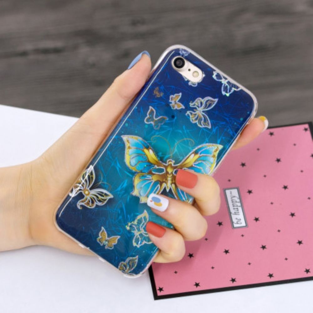 Handyhülle Für iPhone SE 3 / SE 2 / 8 / 7 Glitzerdesign Schmetterlinge