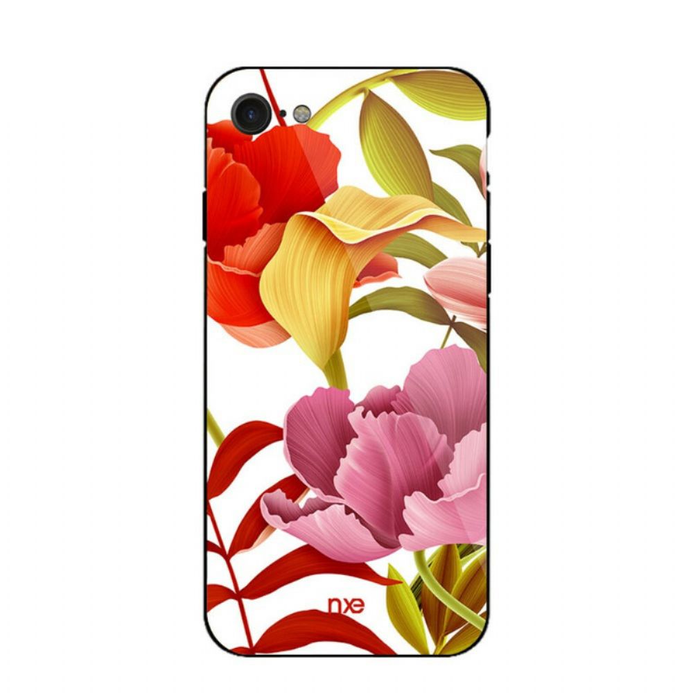 Hülle Für iPhone SE 3 / SE 2 / 8 / 7 Glas- Und Silikonblumen Nxe