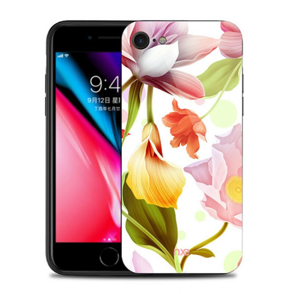 Hülle Für iPhone SE 3 / SE 2 / 8 / 7 Glas- Und Silikonblumen Nxe