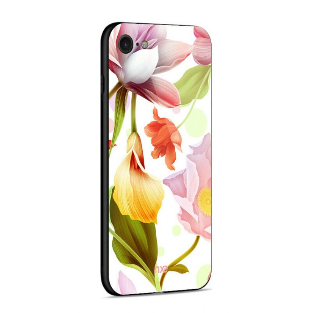 Hülle Für iPhone SE 3 / SE 2 / 8 / 7 Glas- Und Silikonblumen Nxe