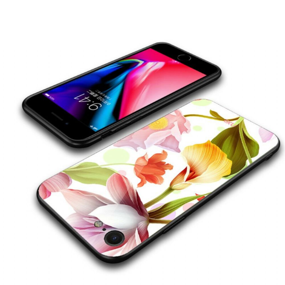 Hülle Für iPhone SE 3 / SE 2 / 8 / 7 Glas- Und Silikonblumen Nxe