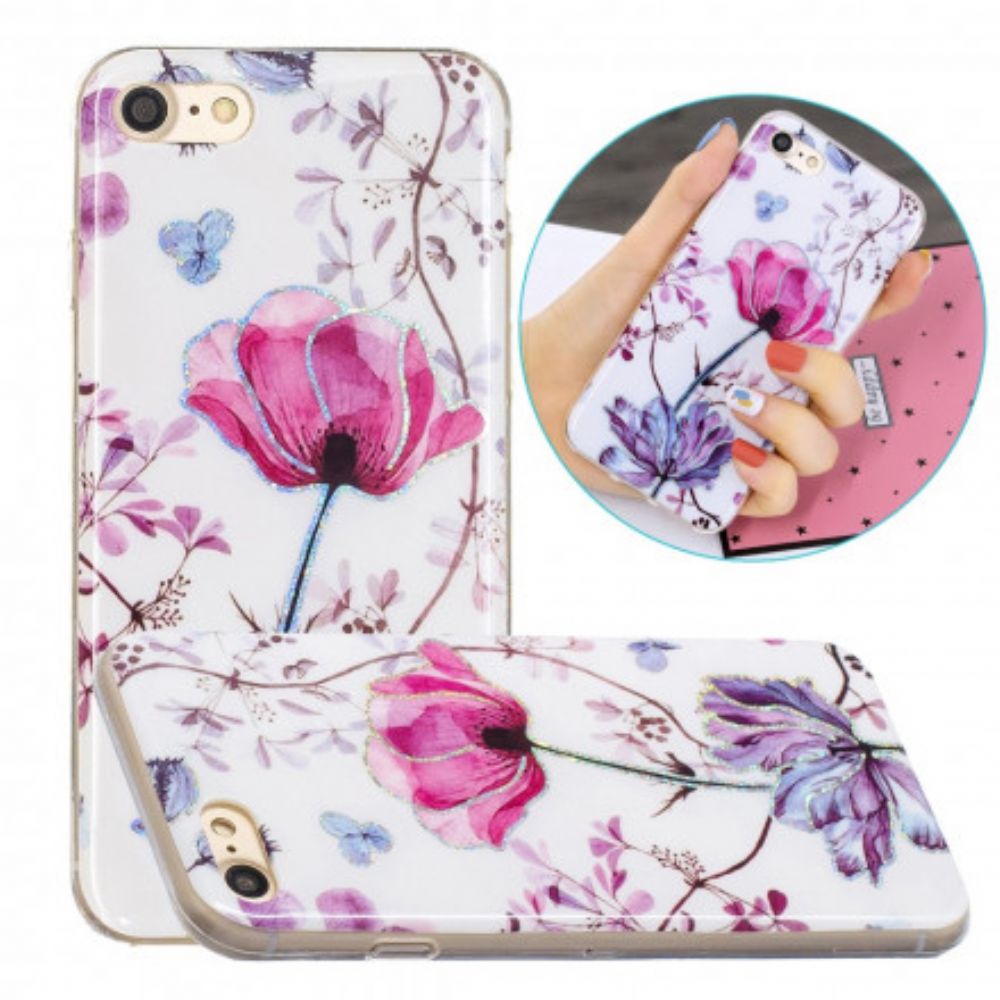 Hülle Für iPhone SE 3 / SE 2 / 8 / 7 Pailletten Im Blumendesign