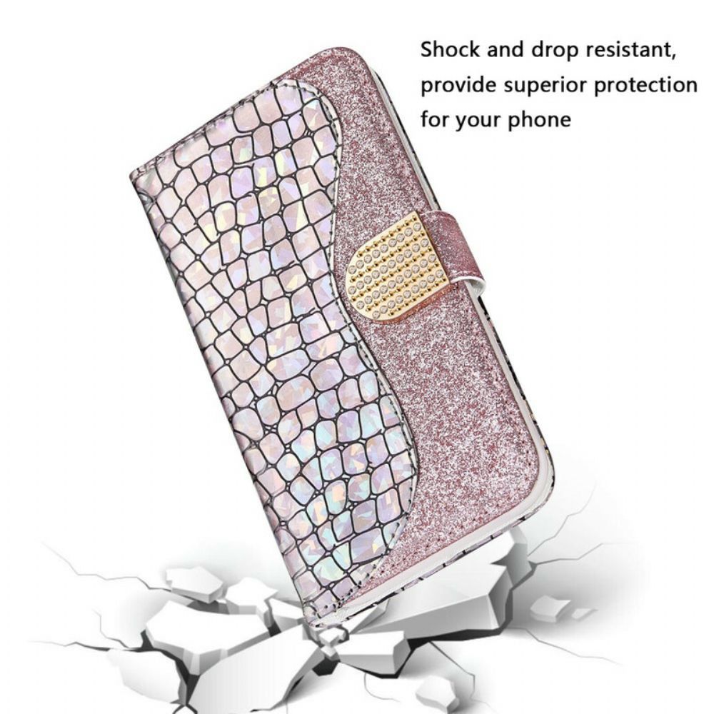 Flip Case Für iPhone XR Croc-diamanten